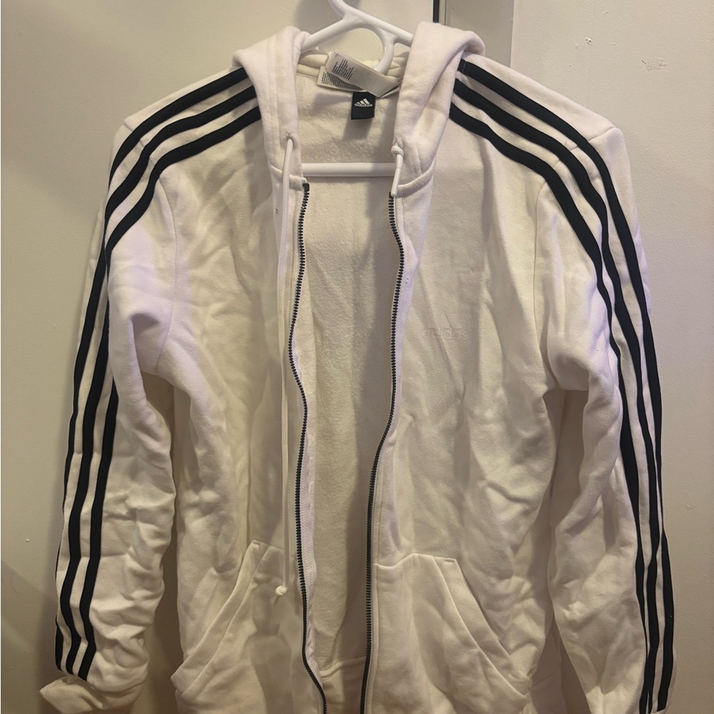 Adidas Men's White Hoodie with Black Stripes
